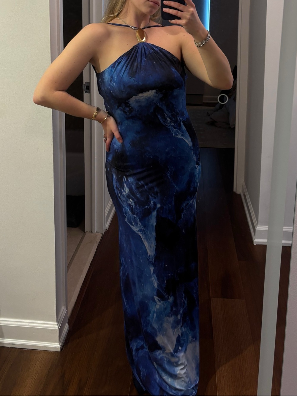 Simkhai Navy Blue Halter Maxi Dress